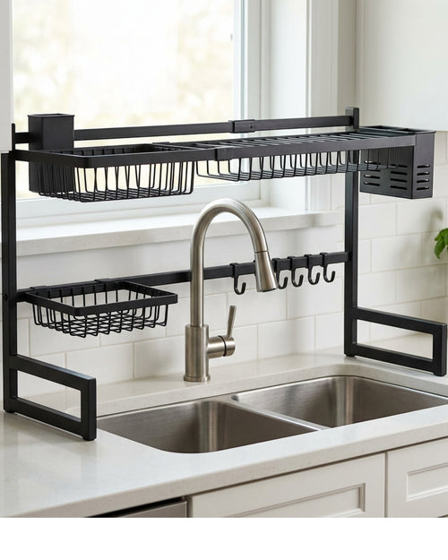 Zelam Expandable Over-Sink Dish Rack 65-95 cm with Utensil Holder Black - Lifestyle view