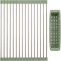 Zelam Roll-Up Over-Sink Drying Rack 52 x 33 cm with Basket Sage - Product view