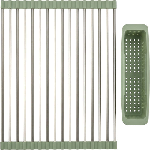 Zelam Roll-Up Over-Sink Drying Rack 52 x 33 cm with Basket Sage - Product view