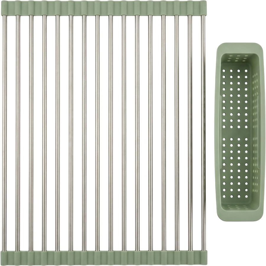 Zelam Roll-Up Over-Sink Drying Rack 52 x 33 cm with Basket Sage