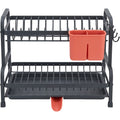 Zelam Two-Tier Dish Drying Rack with Swivel Drain Spout Charcoal and Coral - Product view